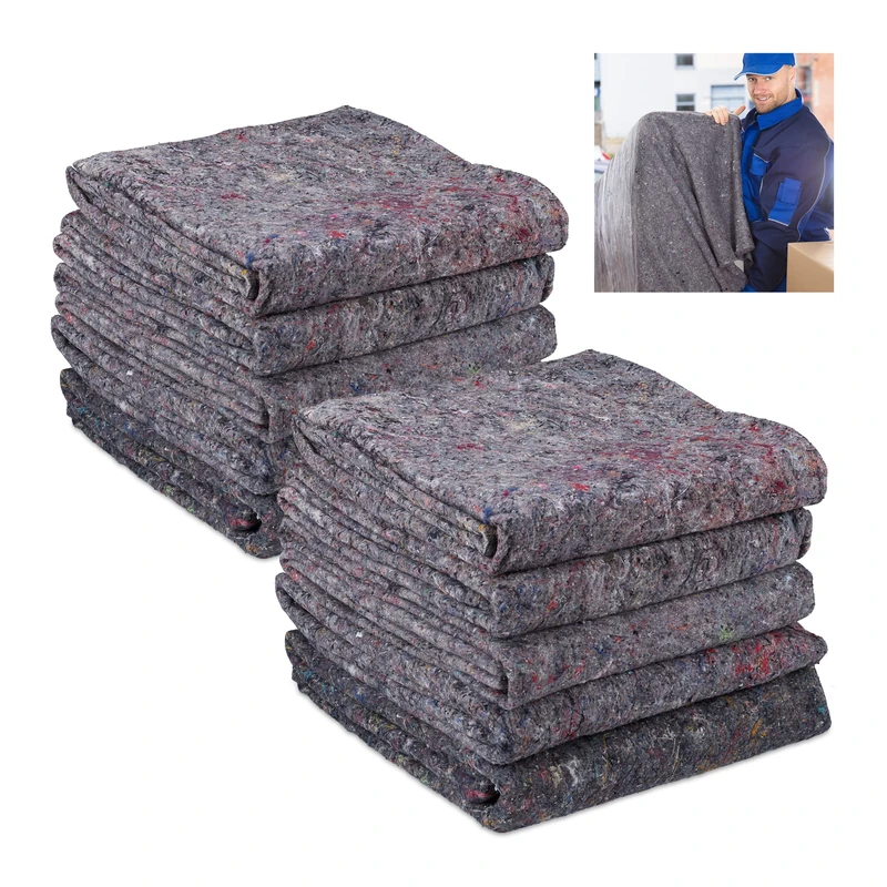 Relaxdays Moving Blankets, Set of 10, Packing Towels for Transport & Storage, Recycled Fleece, HxW: 150 x 200 cm, Grey, 0.5 x 200 x 150 cm - Image 1