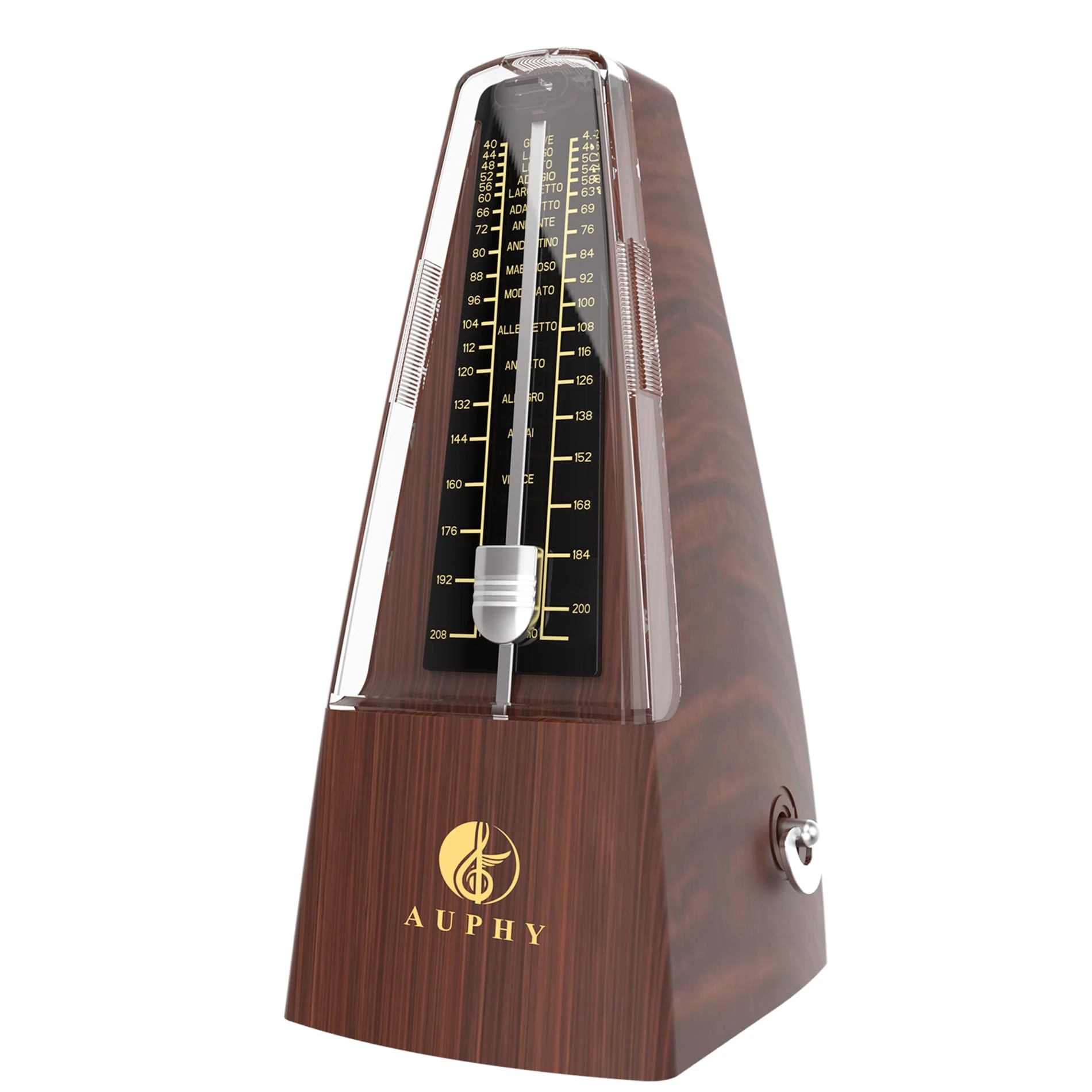 AUPHY Mechanical Metronome with Accent Bell, Classic Shape, Accurate Beat, Multiple Beat Modes, Suitable for Guitar Piano Drums Violin Saxophone etc (Wood Grain)