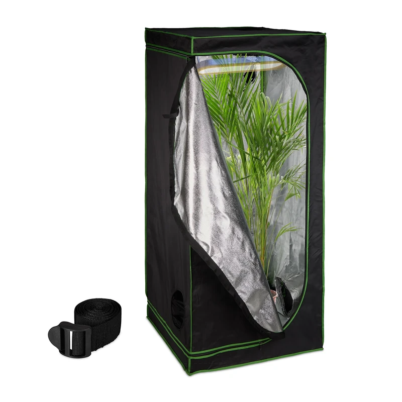 Relaxdays Grow Tent, Plant Cultivation, Reflective Foil Inside, Mini Greenhouse, HxWxD: 180 x 80 x 80 cm, Black/Green