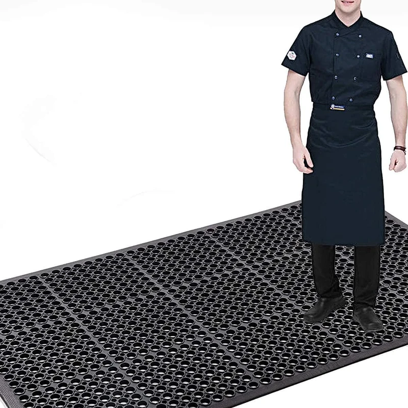 jxgzyy Anti-Fatigue Drainage Rubber Mat Roll 35.4X83inch Heavy Duty Plastic Kitchen Floor Mat Non-Slip for Restaurant Bar Garage Garden Use Black