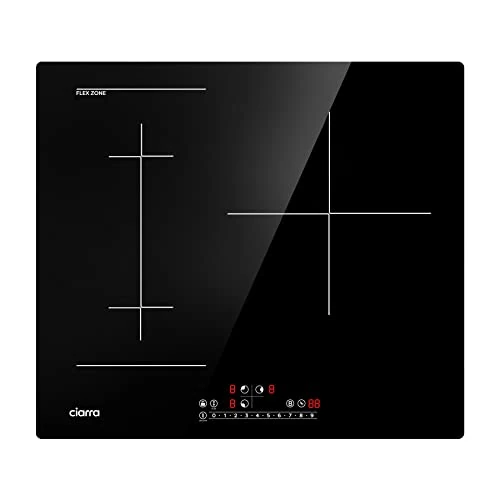 CIARRA CBBIH3BF 6500W Built-in Induction Hob 3 Zones with Boost Function 1 Flex Zone Touch Control Ceramic Glass 9 Power Levels Child Safety Lock Black