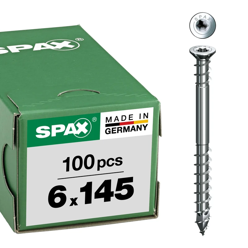 SPAX Adjusting screw, 6 x 145mm, 100 pcs., flat head, T-STAR plus T30, retaining grooves, 4CUT, WIROX - 0161010601455