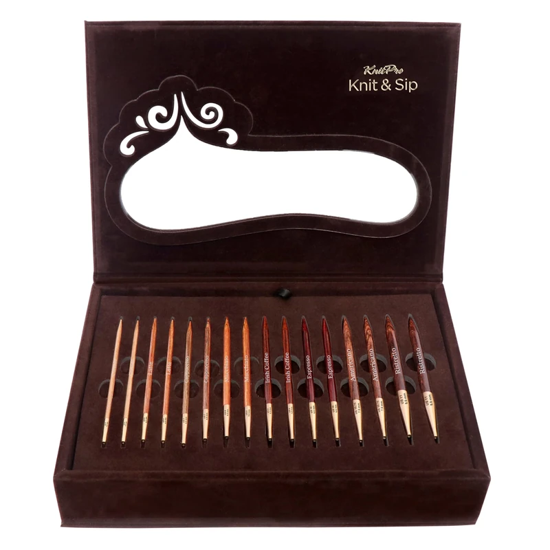 KnitPro - Limited Edition Knit & Sip, 8 Pairs of Needles (3.50-8.00mm) and 4 Cables (60-80cm) - 1 Set