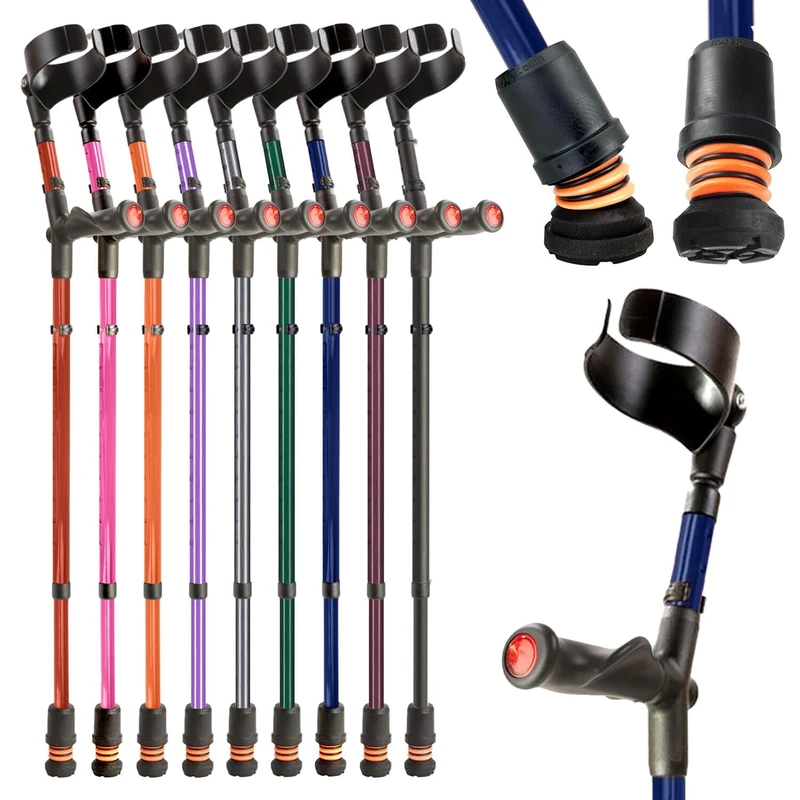 Flexyfoot Shock Absorbing Comfy Grip Double Adjustable Crutch - Improves Safety, Improves Grip, Reduces Shocks & Jarring – Right Handed - Blue