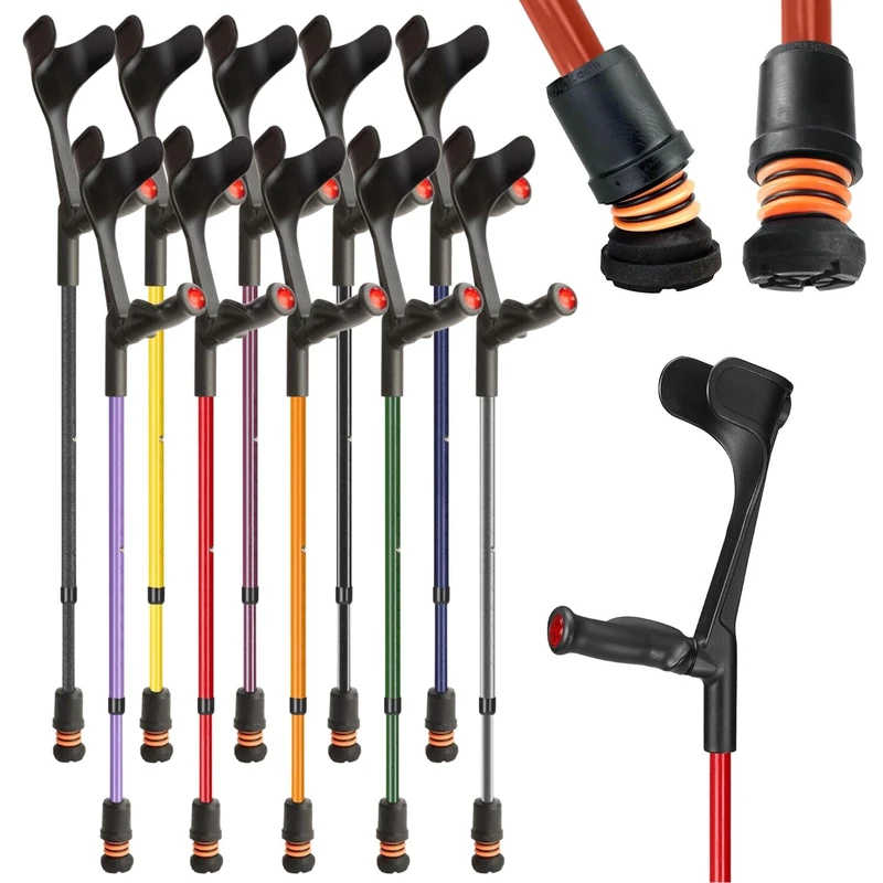 Flexyfoot Shock Absorbing Comfy Grip Adjustable Crutch – Improves Safety, Improves Comfort, Reduces Shocks & Jarring – Red – Left Handed - Image 1