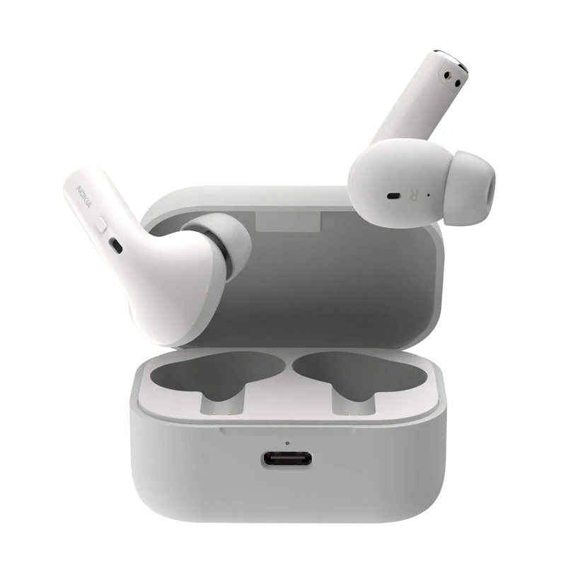 Nokia E3500 Bluetooth 5.0 headphones (IPX5 waterproof, 7 hours non-stop playtime and up to 25 hours thanks to charging case, activated noise isolation for perfect sound) - white