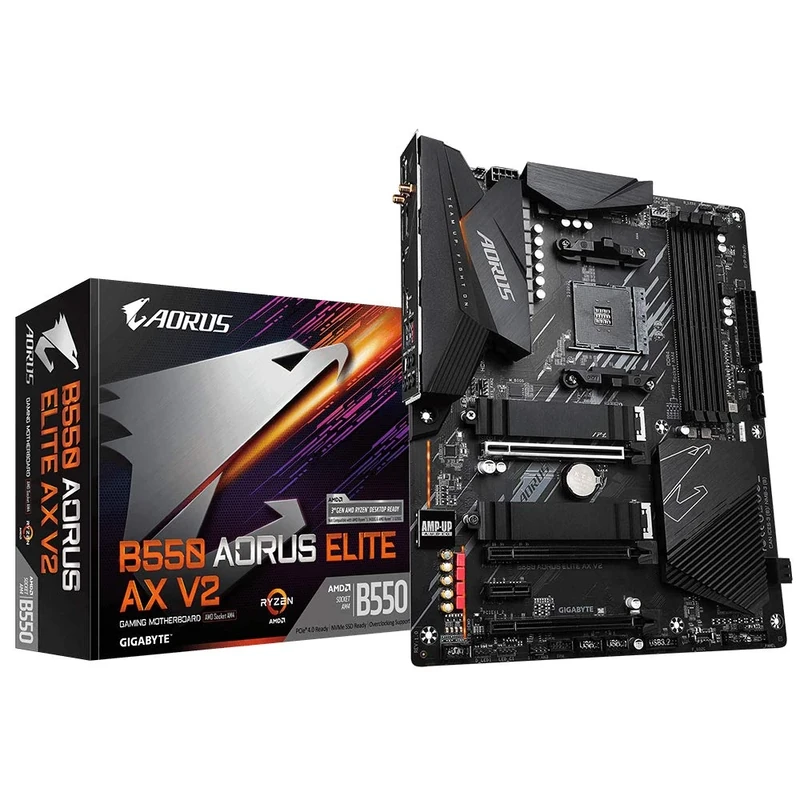 Gigabyte B550 AORUS Elite AX V2 Motherboard - AMD Ryzen 5000 CPUs, 12+2 Phase VRM, up to 4733MHz DDR4, 1xPCIe 4.0 + 1xPCIe 3.0 M.2, Wi-Fi 6E, 2.5GbE LAN, USB 3.2 Gen 2