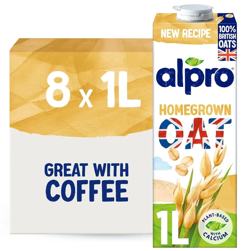 Alpro Oat Drink - 100% British Oats - Plant-Based Long Life Dairy Free & Lactose Free Milk Alternative - 1L (Pack of 8)