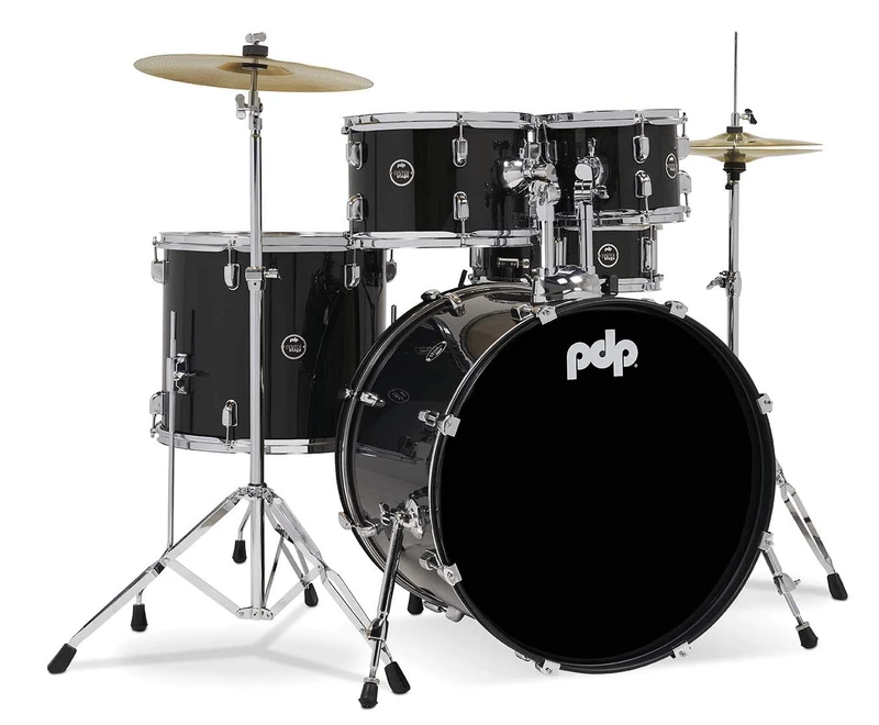 Pacific Drums Center Stage 5-Piece Drum Kit, 22" Bass Drum, Iridescent Black Sparkle, inc. Hardware, Cymbals & Throne, Finish Ply | Features 100% poplar shells
