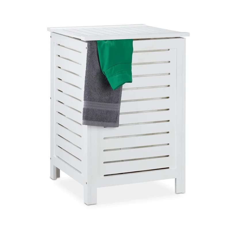 Relaxdays Washing Basket, with Lid, Laundry Hamper, Pine Wood, 86L Volume, Storage, HxWxD: 65.5 x 45 x 45 cm, Natural