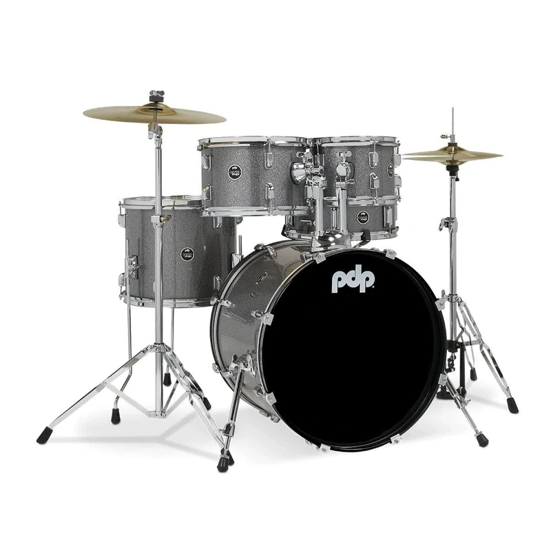 Pacific Drums Center Stage 5-Piece Drum Kit, 20" Bass Drum, Silver Sparkle, inc. Hardware, Cymbals & Throne, Finish Ply | Features 100% poplar shells