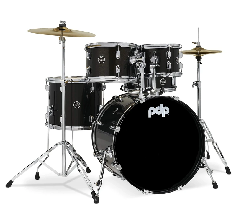 Pacific Drums Center Stage 5-Piece Drum Kit, 20" Bass Drum, Iridescent Black Sparkle inc. hardware, Cymbals & Throne, Finish Ply