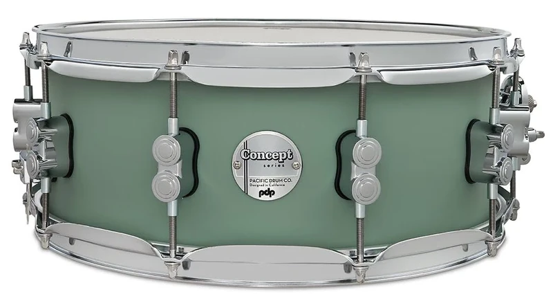 Pacific Drums Concept Maple Snare, 14" x 5.5", Satin Seafoam FinishPly | Features a 10-ply European Maple shell and high-end DW drum hardware