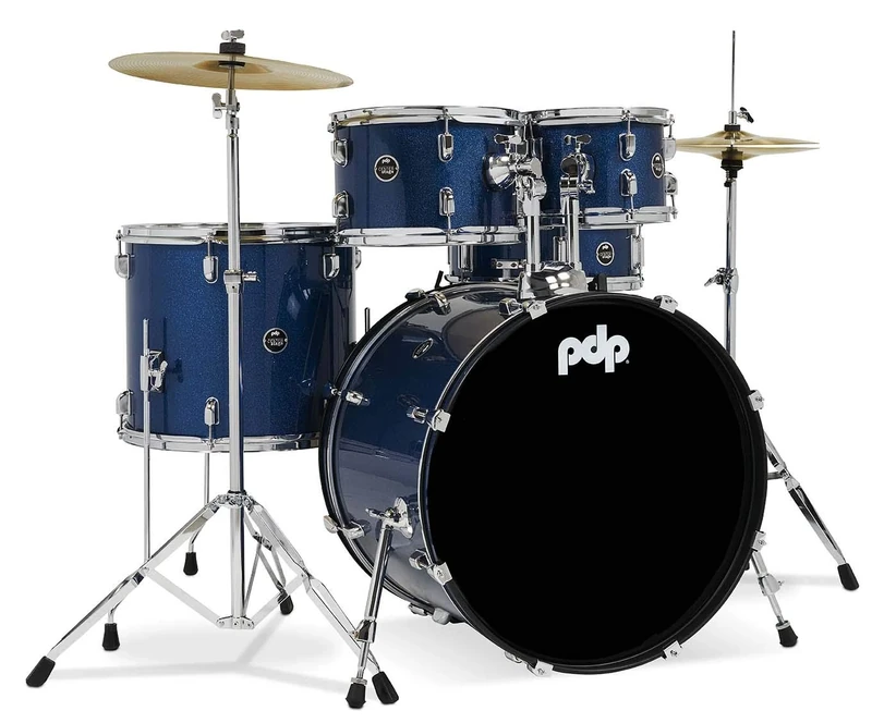 Pacific Drums Center Stage 5-Piece Drum Kit, 22" Bass Drum, Royal Blue Sparkle, inc. Hardware, Cymbals & Throne, Finish Ply | Features 100% poplar shells