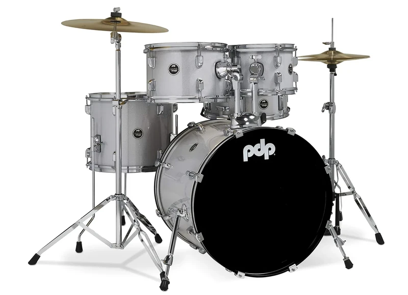 Pacific Drums Center Stage 5-Piece Drum Kit, 20" Bass Drum, Diamond White Sparkle, Finish Ply