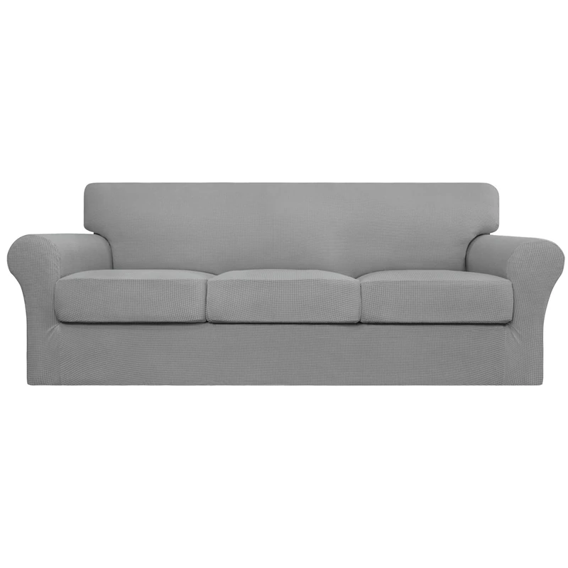 Easy-Going 4 Pieces Stretch Couch Cover Sofa Cover for Dogs Washable Sofa Slipcover for 3 Separate Cushion Couch Spandex Jacquard Fabric Elastic Furniture Protector for Pets, Kids (Light Gray, Sofa)