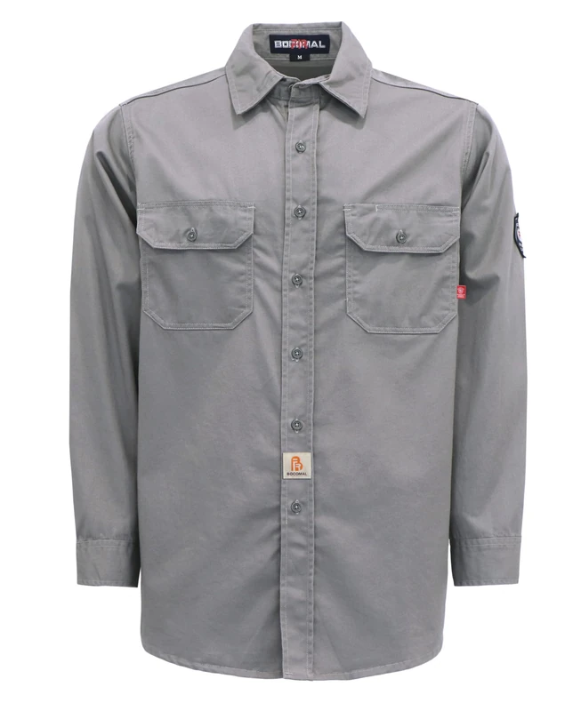 BOCOMAL FR Shirts 6.25oz Light Weight for Summer Welding Shirts Flame Resistant Shirt Men's Fire ant Shirt - Grey - XL