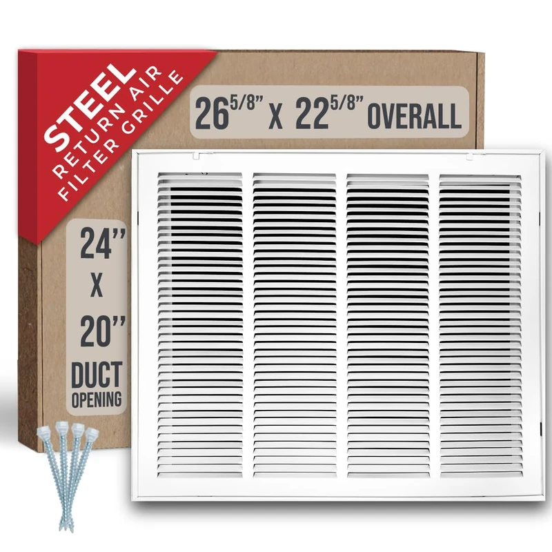 Handua 24"W x 20"H [Duct Opening Size] Steel Return Air Filter Grille [Removable Door] for 1-inch Filters | Vent Cover Grill, White | Outer Dimensions: 26 5/8"W X 22 5/8"H for 24x20 Duct Opening - Image 1