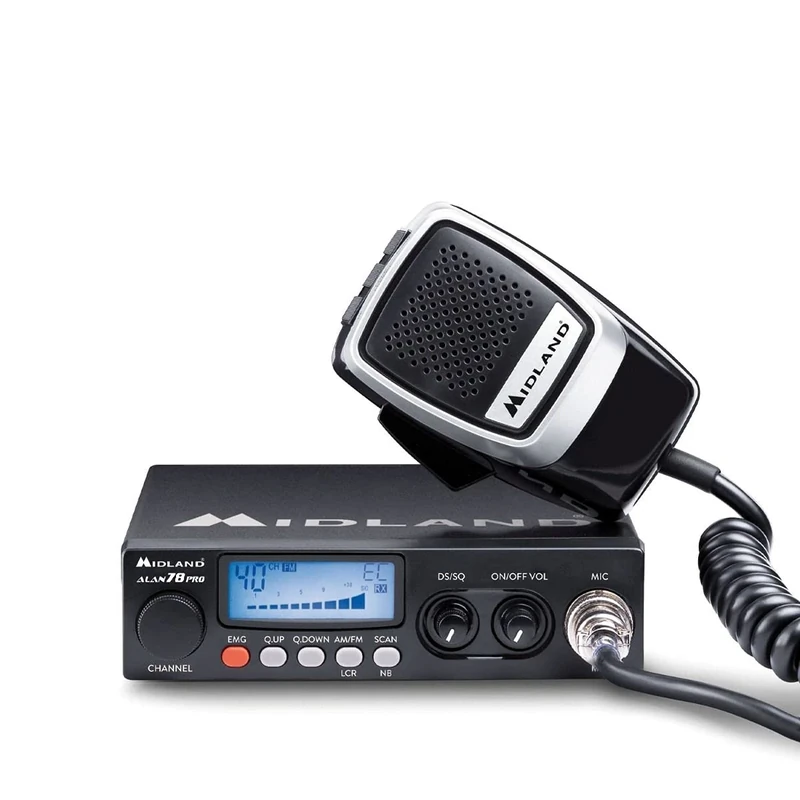 Midland - CB Radio ALAN 78 PRO, License-Free Multiband Mobile Transceiver, Adjustable Power 1W/4W, Display and S-Meter, Digital Squelch, Noise Blanker, SCAN, 6-Pin Precision Series Microphone