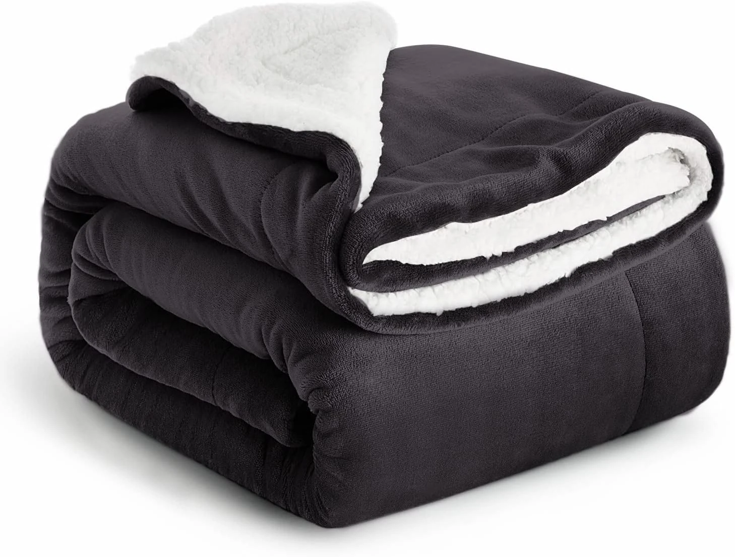IR Imperial Rooms Sherpa Fleece Blanket Bed Throws Blankets For Sofas Soft Fluffy Thick Blanket Reversible Microfiber Throw (Black, Queen (200 x 240 Cm))