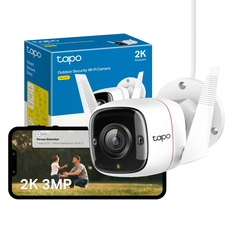 Tapo C310 2K 3MP Wired Security Camera Outdoor, Motion Detection, IP66, Built-in Siren, 2-Way Audio, Night Vision, Cloud and Local Storage, Works With Alexa and Google, No Monthly Fee