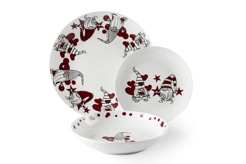 Excelsa Gnome Sweet Home 18-Piece Dinner Set, Porcelain