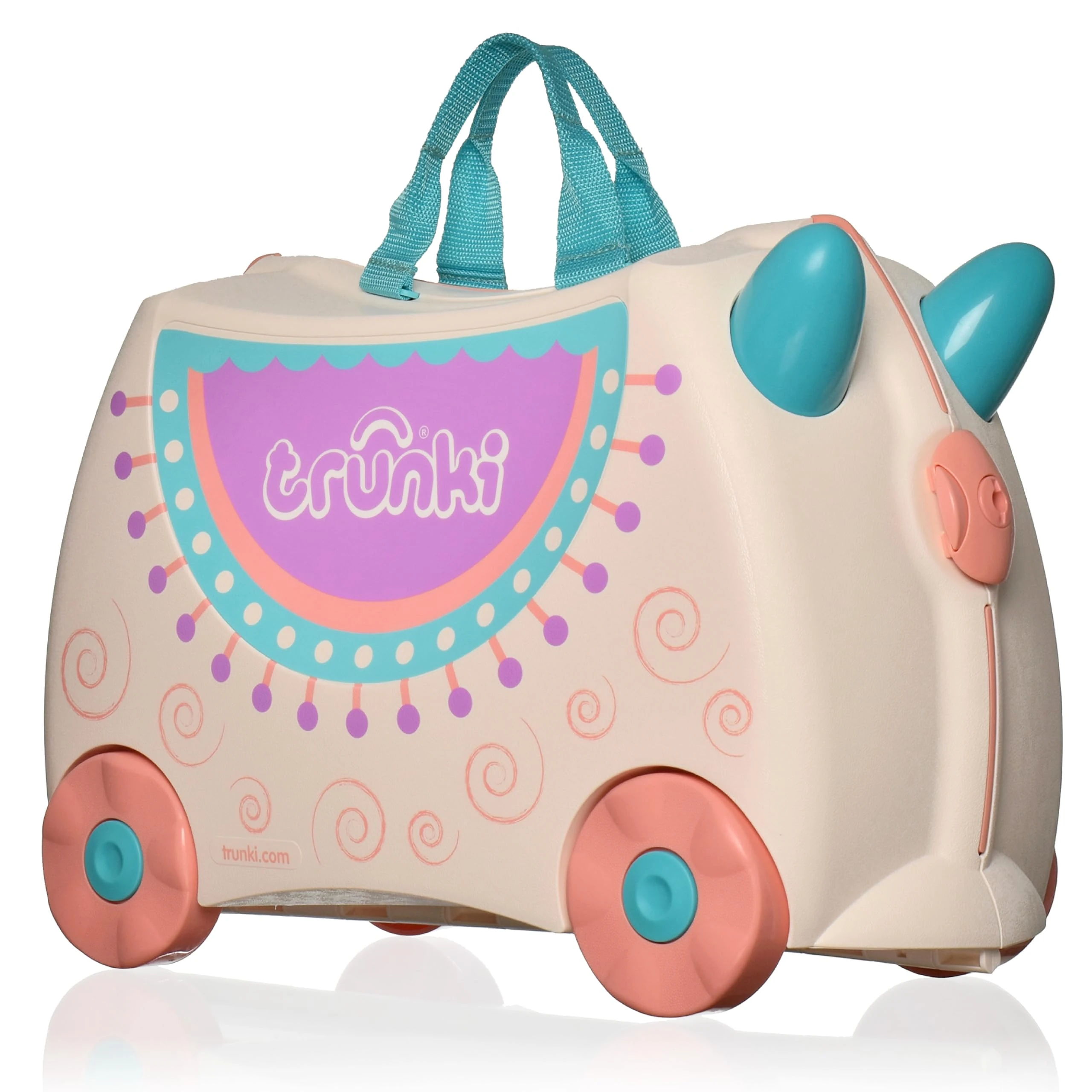TRUNKI Hand Luggage and Children's Suitcase for Sitting On | Children's Risen Gift for Girls and Boys | Trolley Lola The Lama (Cream), Pink, 47 x 32 x 21 cm, Single