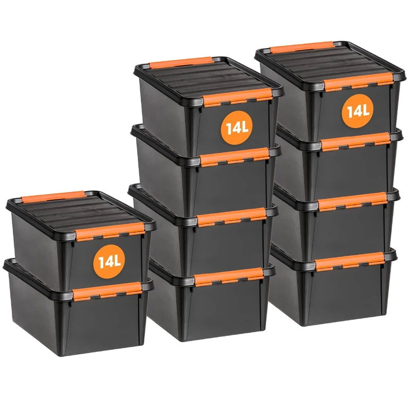 SmartStore - Pro 14 L - Set of 10 Small Storage Boxes - Rough Use - Black - 40 x 30 x 19 cm - 14l