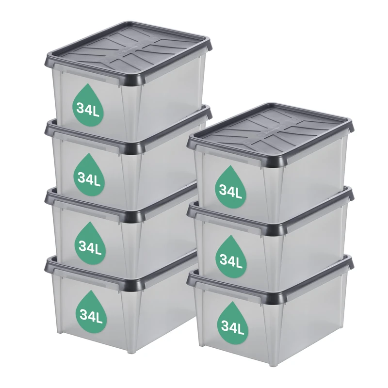 SmartStore 34 L Waterproof Plastic Storage Boxes with Lids-Set of 6-Frosted-Stackable and Nestable-10 Year Guarantee-Food Safe and BPA Free-IP44 rating-L50 x W40 x H27 cm, Anthracite