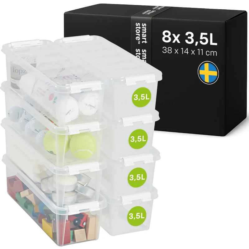 SmartStore - 8x Plastic Storage Box with Lid Classic 3.5L (38x14x11cm) |Storage Drawers|Food-Safe Material|Kitchen & Organisation|BPA-Free|Durable Container for Home & Office|10-Year Warranty