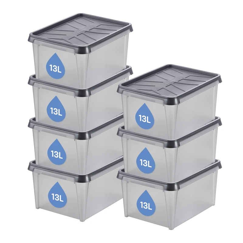 SmartStore 13 L Waterproof Plastic Storage Boxes with Lids, Set of 7, Frosted, Stackable and Nestable, 10 Year Guarantee, Food Safe and BPA Free, IP64 rating, L40 x W30 x H20 cm, Anthracite