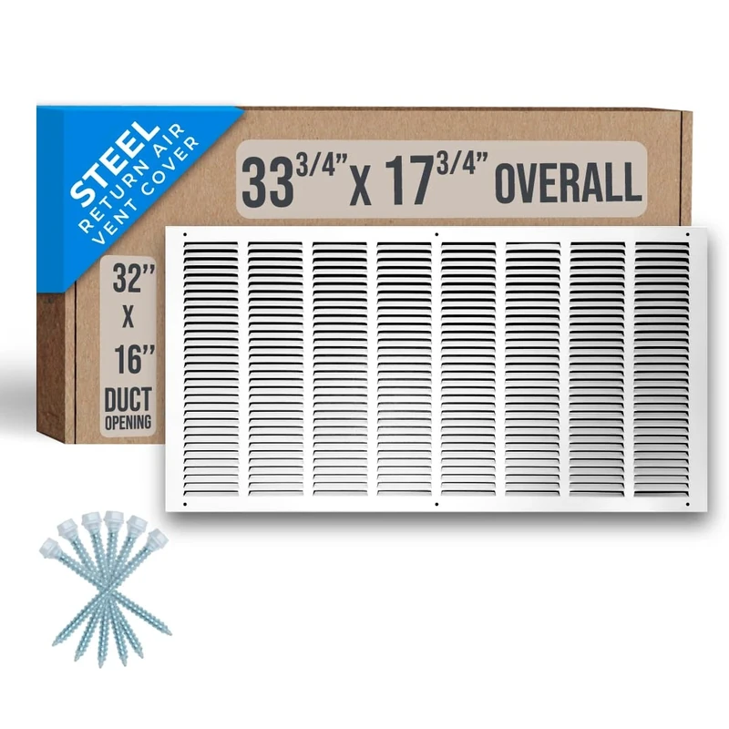 Handua 32"W x 16"H [Duct Opening Size] Steel Return Air Grille | Vent Cover Grill for Sidewall and Ceiling, White | Outer Dimensions: 33.75"W X 17.75"H for 32x16 Duct Opening