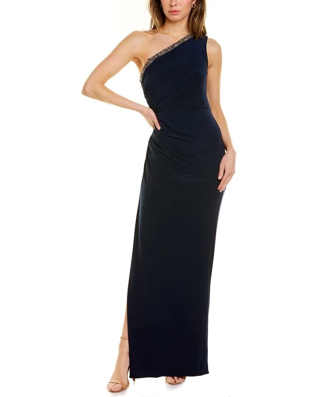 Adrianna Papell Women's ONE Shoulder Jersey Gown, Midnight, 12