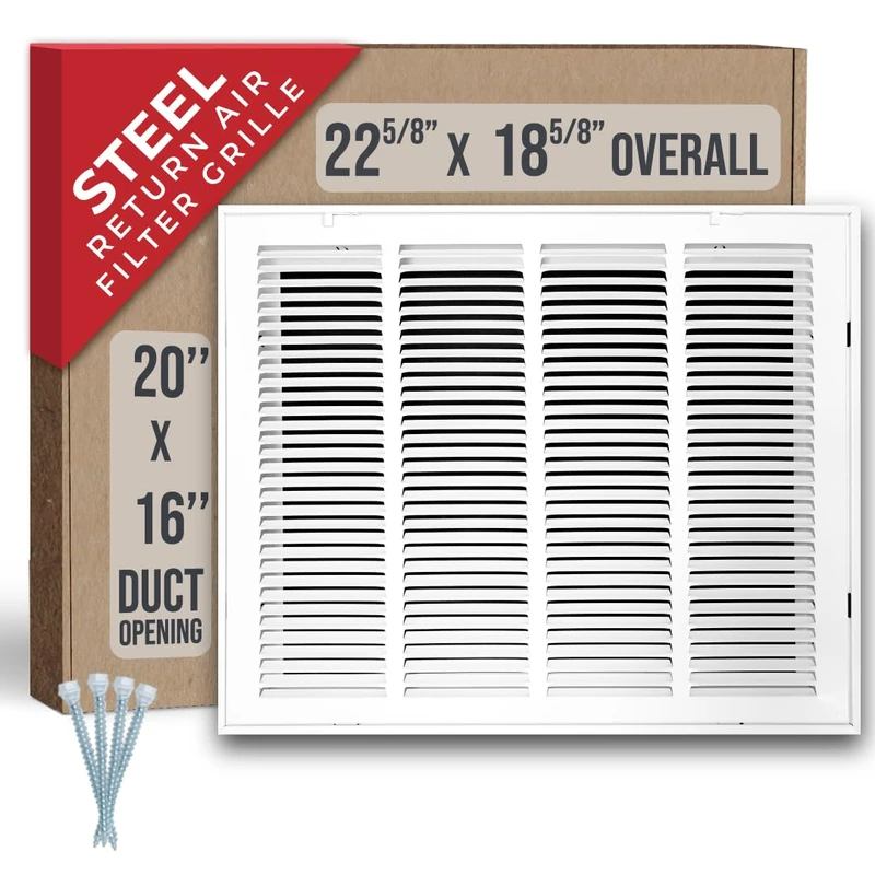 Fits 20x16 Duct Opening | Steel Return Air Filter Grille by Handua [Removable Door] for 1-inch Filters | Vent Cover Grill | White | HVAC Cold Air Intake Grille | Out Dim: 22 5/8"W X 18 5/8"H