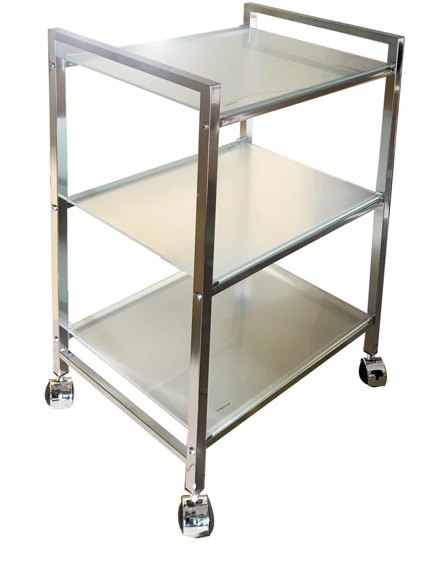 Aspect Indigo Rectangular Glass Serving Cart and Display Shelving Unit for Bathroom, Kitchen, Home and Office,Frosted White