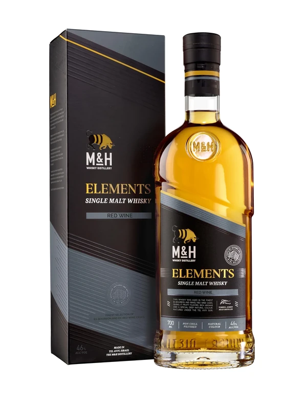 M&H Distillery | Milk & Honey Elements Range Red Wine Cask | Premium Israeli Single Malt Whisky 46% vol, 70cl Gift Box