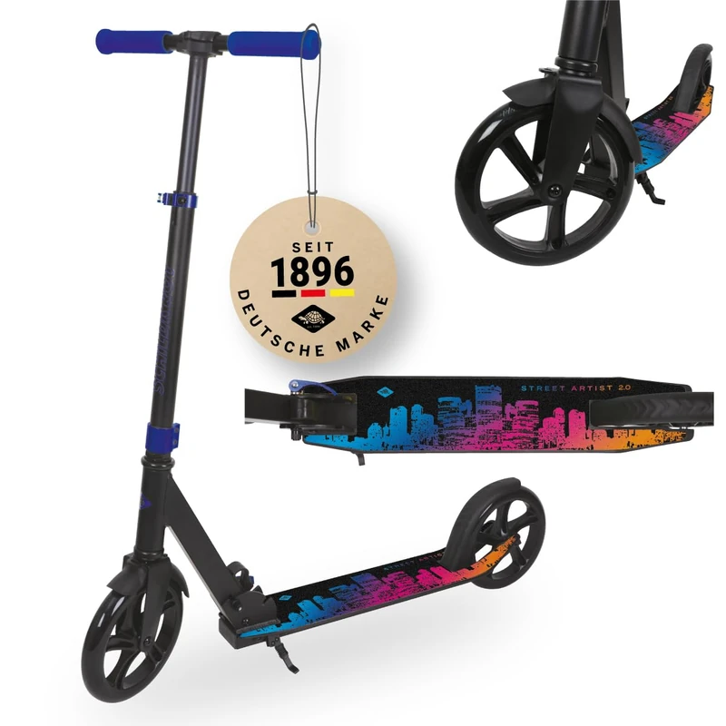 Schildkröt City Scooter Street Artist 2.0, 200mm, Leisure Scooter, Aluminum, Foldable, for Children and Adults, Improved Quality, Color: Blue/Black, 510104