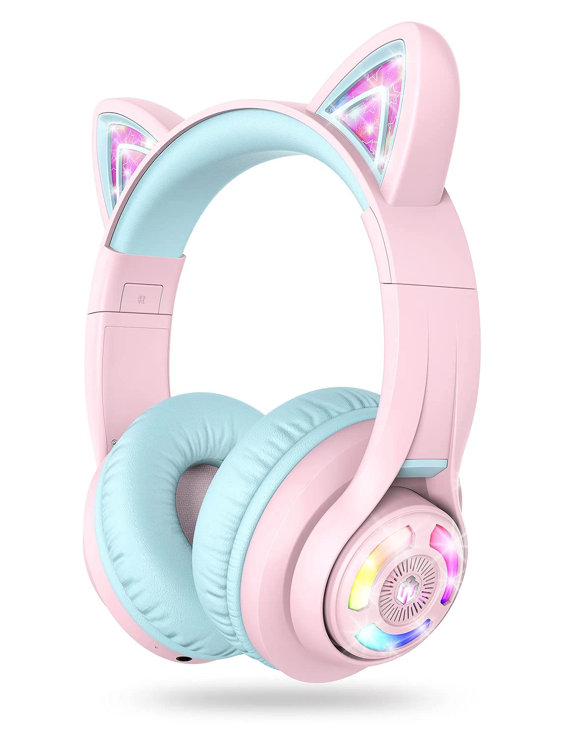 iClever Kids Bluetooth Headphones, BTH13 Cat Ear LED Light Up Kids Headphones Wireless, 50H Playtime, 74/85dBA Volume Limiting Children Headphone with Microphone Over Ear for School/Tablet/PC