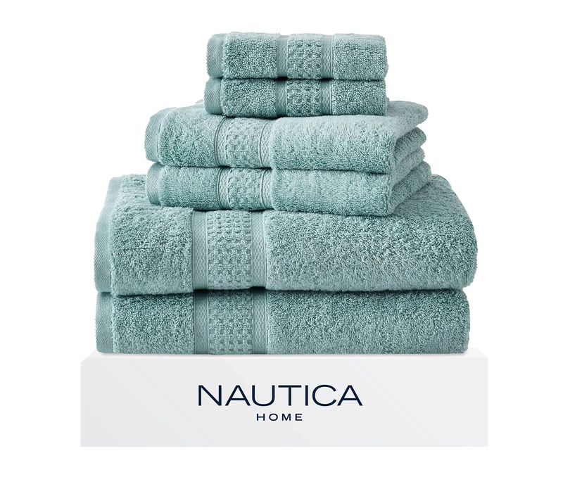 Nautica - Bath Towels, Fade Resistant Bathroom Essentials, Highlight Absorbent, Oeko-Tex Certified (Oceane Turquoise, 6-Piece)