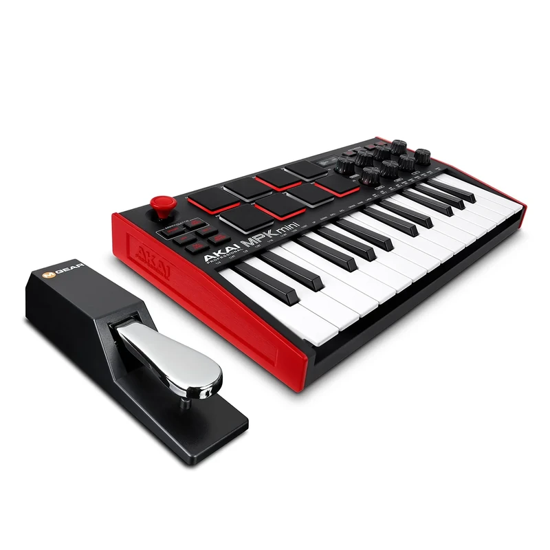 AKAI Professional Midi Controller + Sustain Pedal Bundle - MPK Mini MK3 USB-MIDI-Keyboard Controller + M-Audio SP-2 Universal Sustain Pedal