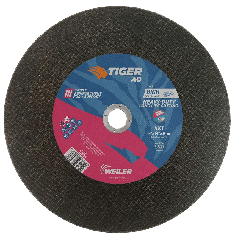 Weiler 57035 14" X 1/8" Tiger Ao Heavy Duty Type 1 Large Cutting Wheel, A30S, 20Mm A.H, High Speed Saw (Pack of 10)