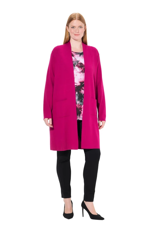 Ulla Popken Womenswear Plus Size Curvy Long Open Front Cardigan Sweater Magenta 46+ 712094810-46+