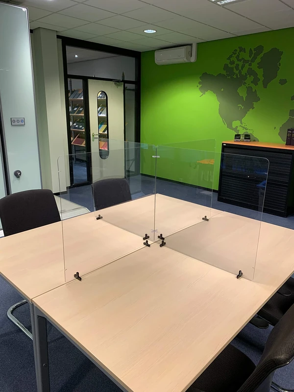 Jalema Fr 7999842 - Set of 4 Transparent and Modular Desk Dividers with Vice for Office | 690 x 650 mm | Against Bacterial Virus Microbes | Removable Polycarbonate Screen Protectors
