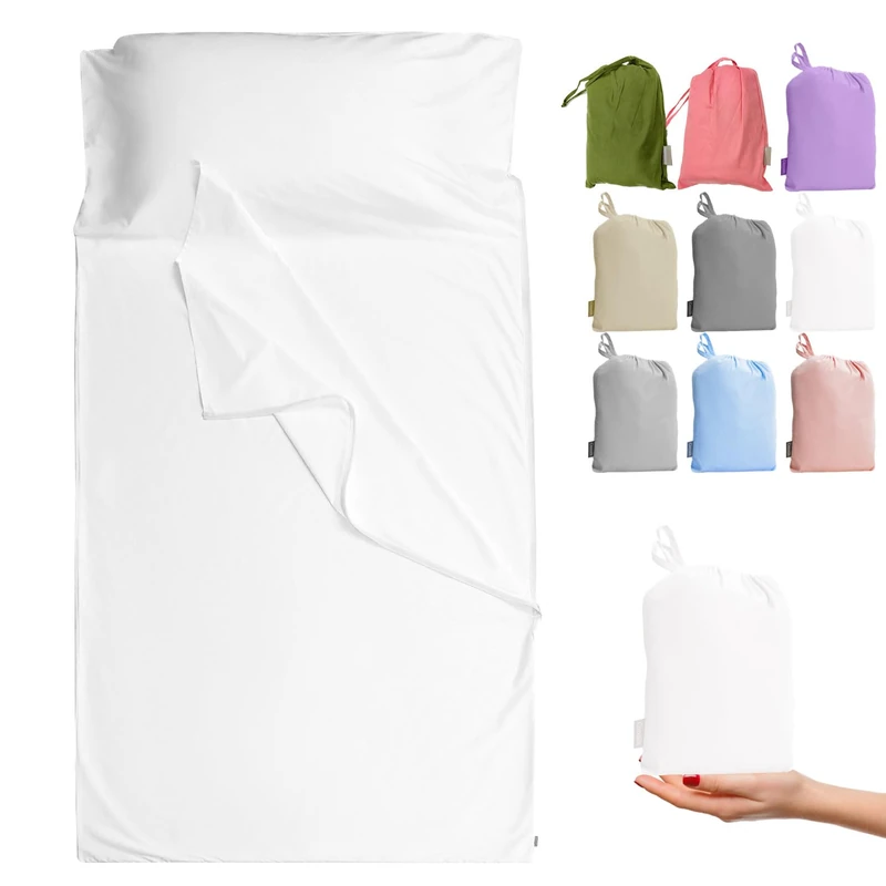 100% Cotton Sleeping Bag Liner - Sleep Sacks Adults - Camping Sheets Hotel Travel Sheets with Full Length Zipper (Single Luxury - 105x220cm, White)
