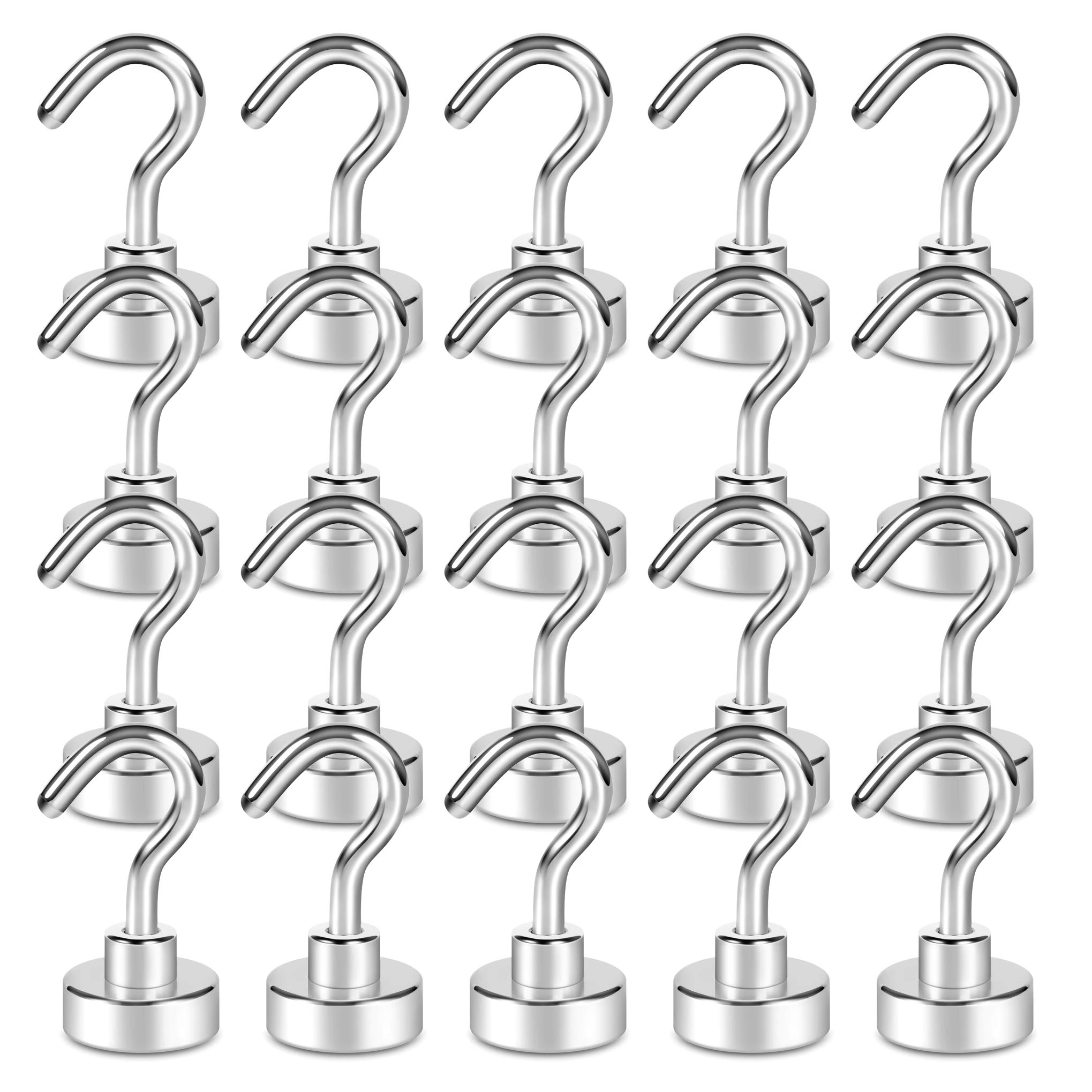 Magnetic Hooks,22LBS+ Cruise Essentials Neodymium Magnet Hook with 3 Layers Ni Strong Corrosion Protection, Ideal for Indoor Hanging(Silvery White, Pack of 20)