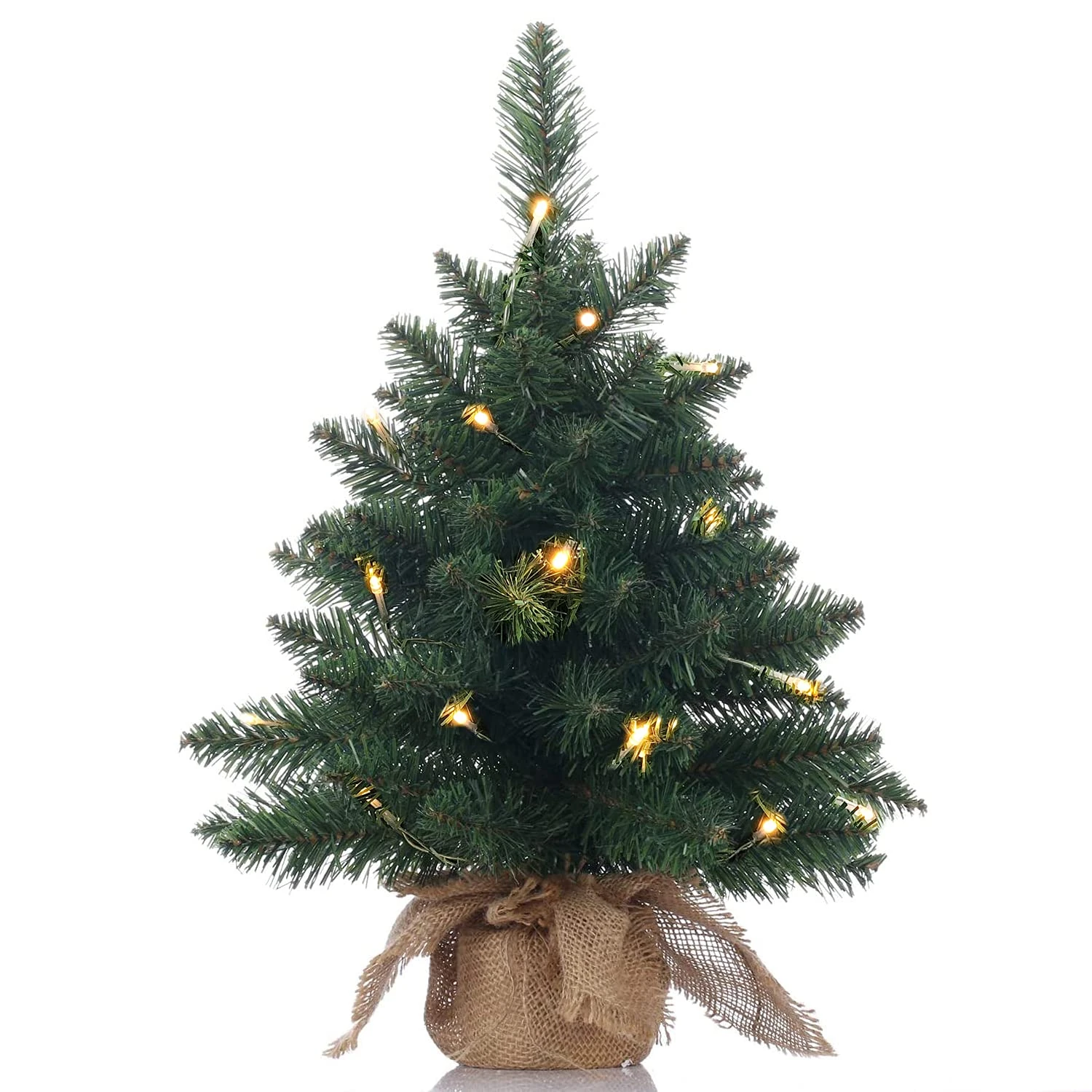 Pre-Lit Artificial Mini Christmas Tree,20 inch Miniature Pine Tree with Lights,Pine Artificial Xmas Tree,70 Branch Tips,Great for Tabletop or Desk-(50cm)