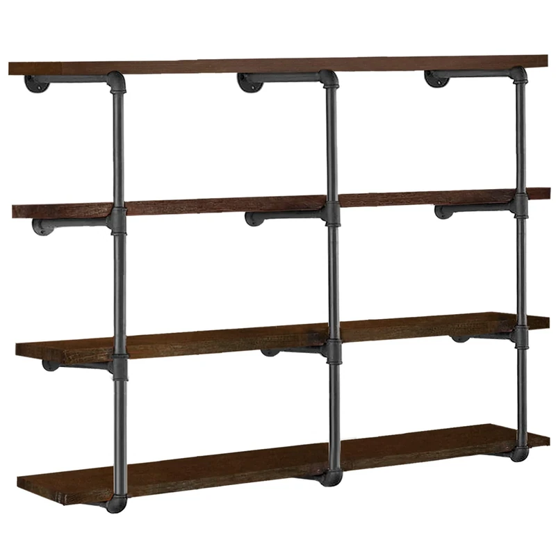 HITOMEN Industrial Iron Pipe Shelves, 3 Set 4-Tier, 42" Tall, 12" Depth, DIY Open Bookshelf Bookcase, Wall Mounted Vintage Retro Shelving, Rustic Farmhouse Pantry Kitchen Storage, Black Shelf Brackets