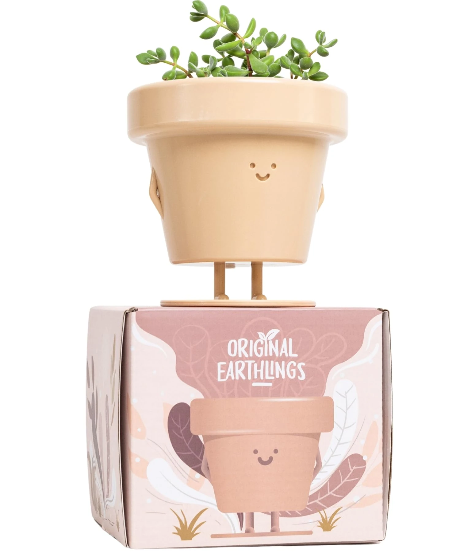 Original Earthlings Standing Pot, Cute Plant Pot, 10 cm Plastic Funny Planter with Drainage, Unique Cactus Plant Lover Gift, Small Succulent Face Flower Pot, Fun Teacher Appreciation Gift