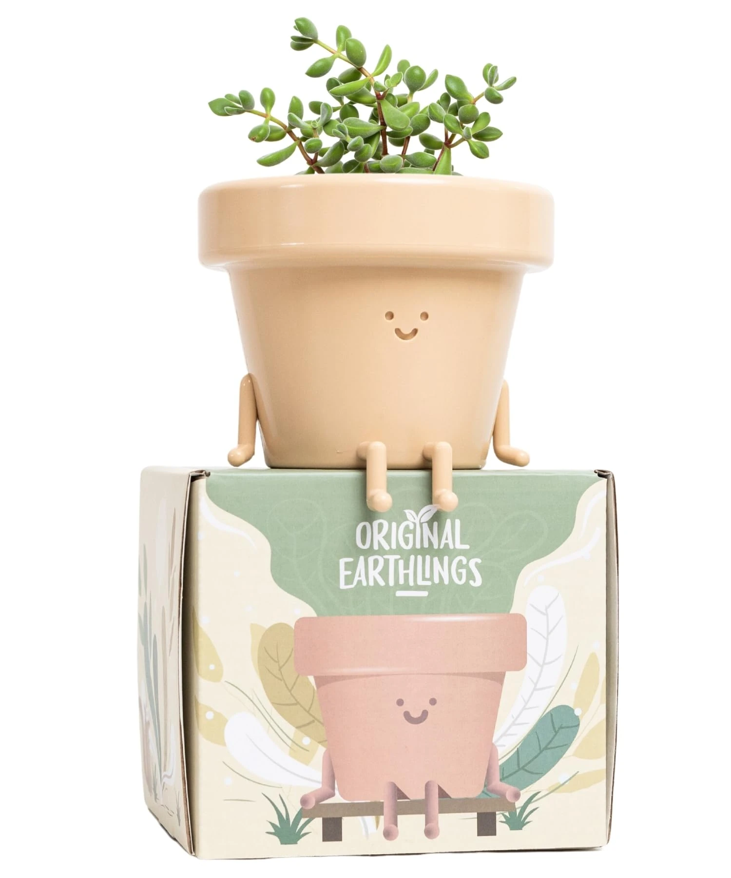 Original Earthlings Cute Plant Pot, 10 cm Plastic Funny Planter with Drainage, Unique Cactus Plant Lover Gift, Small Succulent Face Flower Pot, Fun Teacher Appreciation Gift
