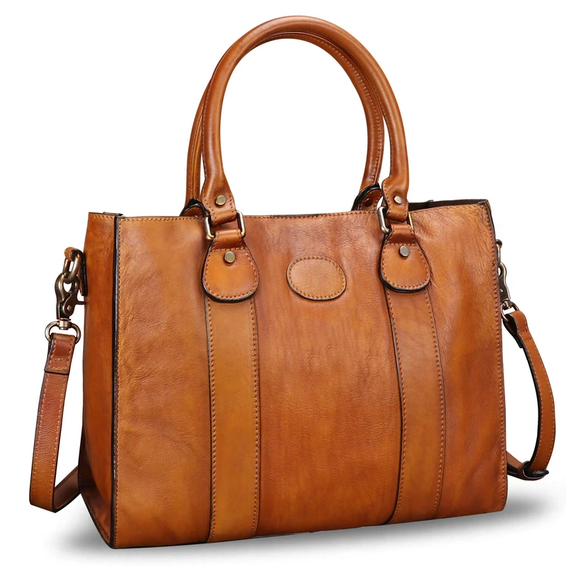 LRTO Genuine Leather Satchel Purses Handbags for Women Top Handle Shoulder Bags Lady Crossbody Tote Bags (Brown)